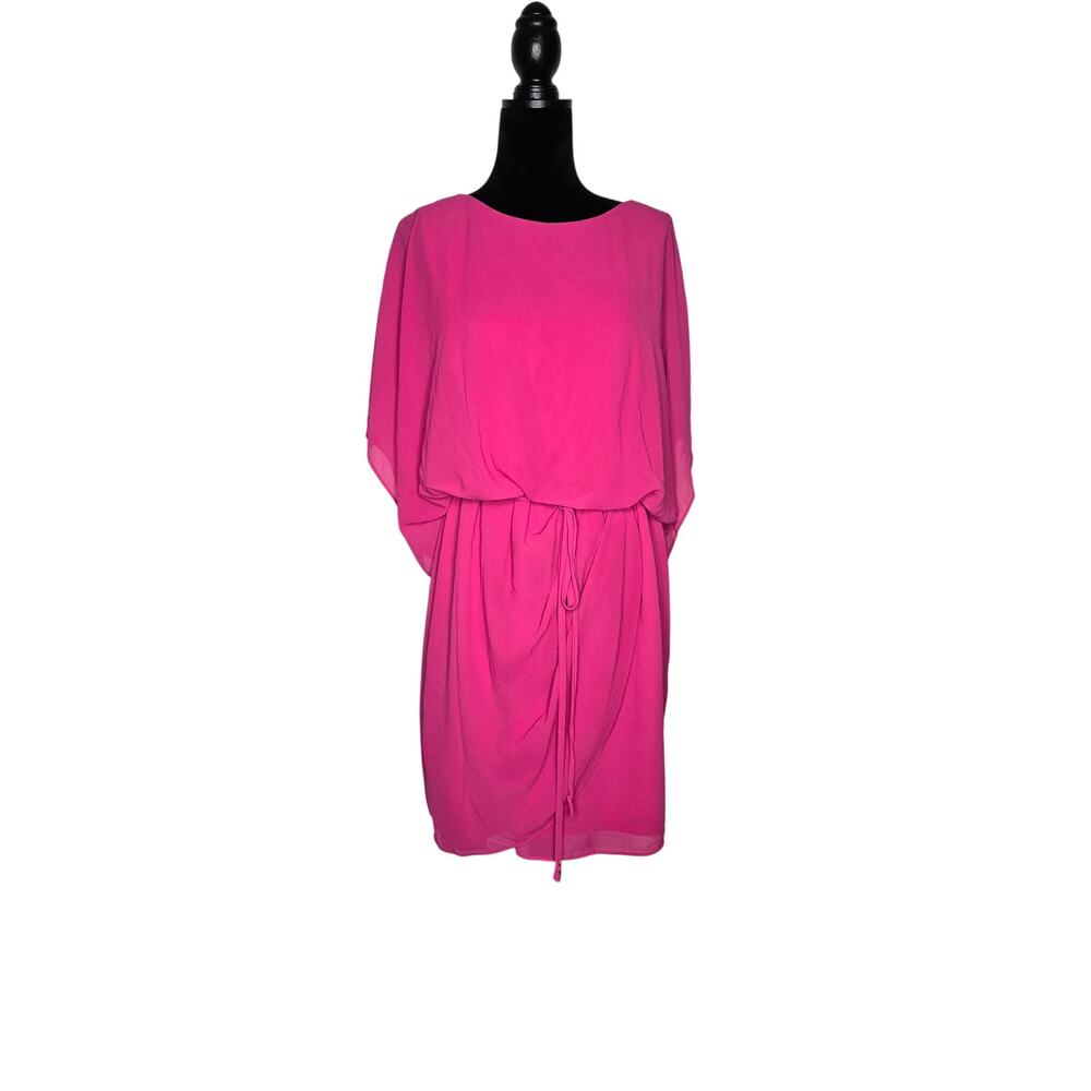 Jessica Howard 14W Pink Chiffon Blouson Dress Flutter Sleeve Cocktail Party